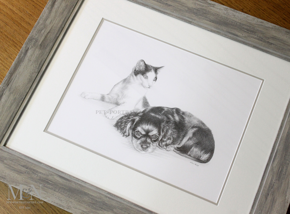 Ozie and Joey's Pencil Portrait and Frame Melanie & Nicholas Pet