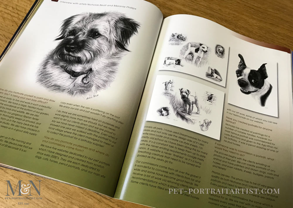 Inside the magazine showing our terrier portraits.