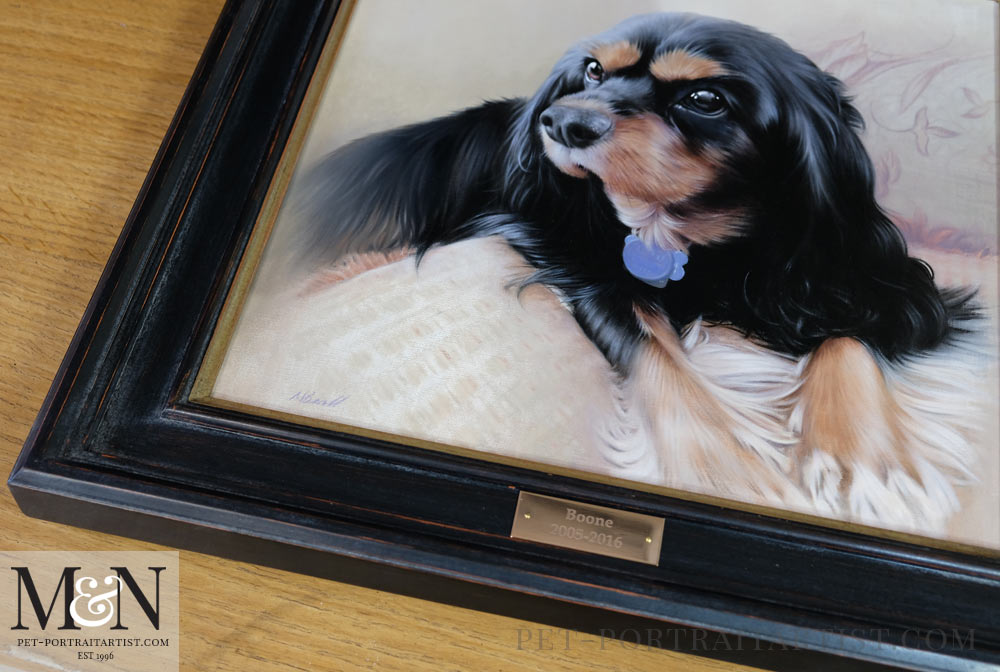 King Charles Spaniel Framed with an Engraved Plaque