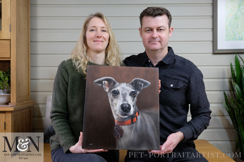 Melanie and Nicholas with the Dog Oil Portrait of Spyder
