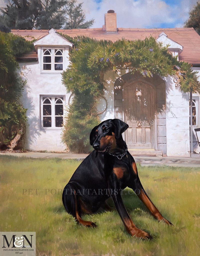 Dog and Cottage Oil Pet Portrait