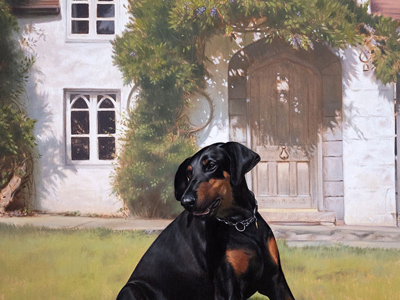 Dog and Cottage Oil Pet Portrait