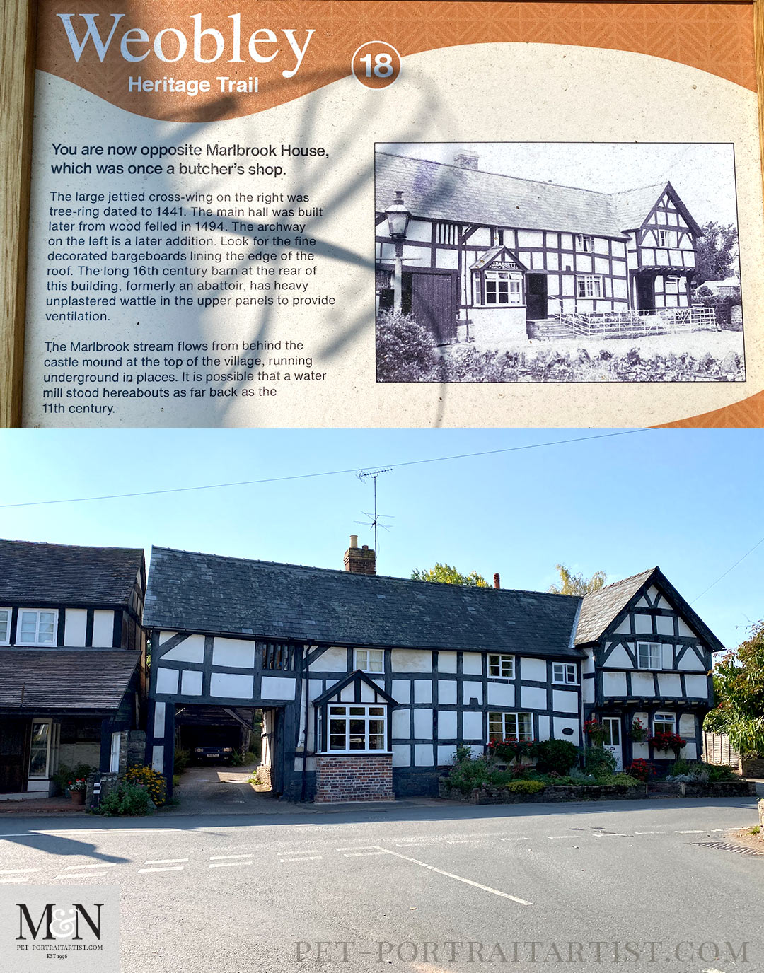 Weobley - Photo taken now and the comparison above on the info board. 
