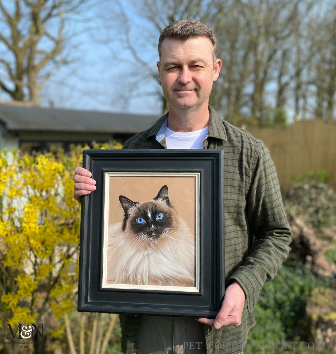 Cat portraits, oil panting of Saffie with Nicholas Beall