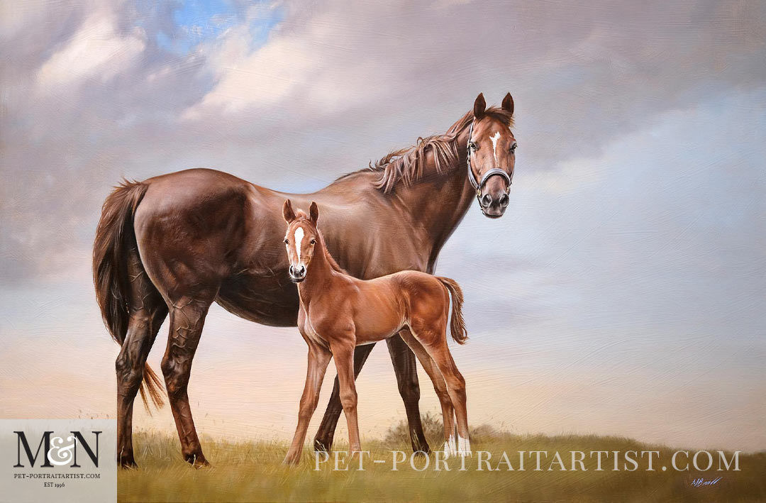 Horse and foal oil painting completed by Nicholas Beall
