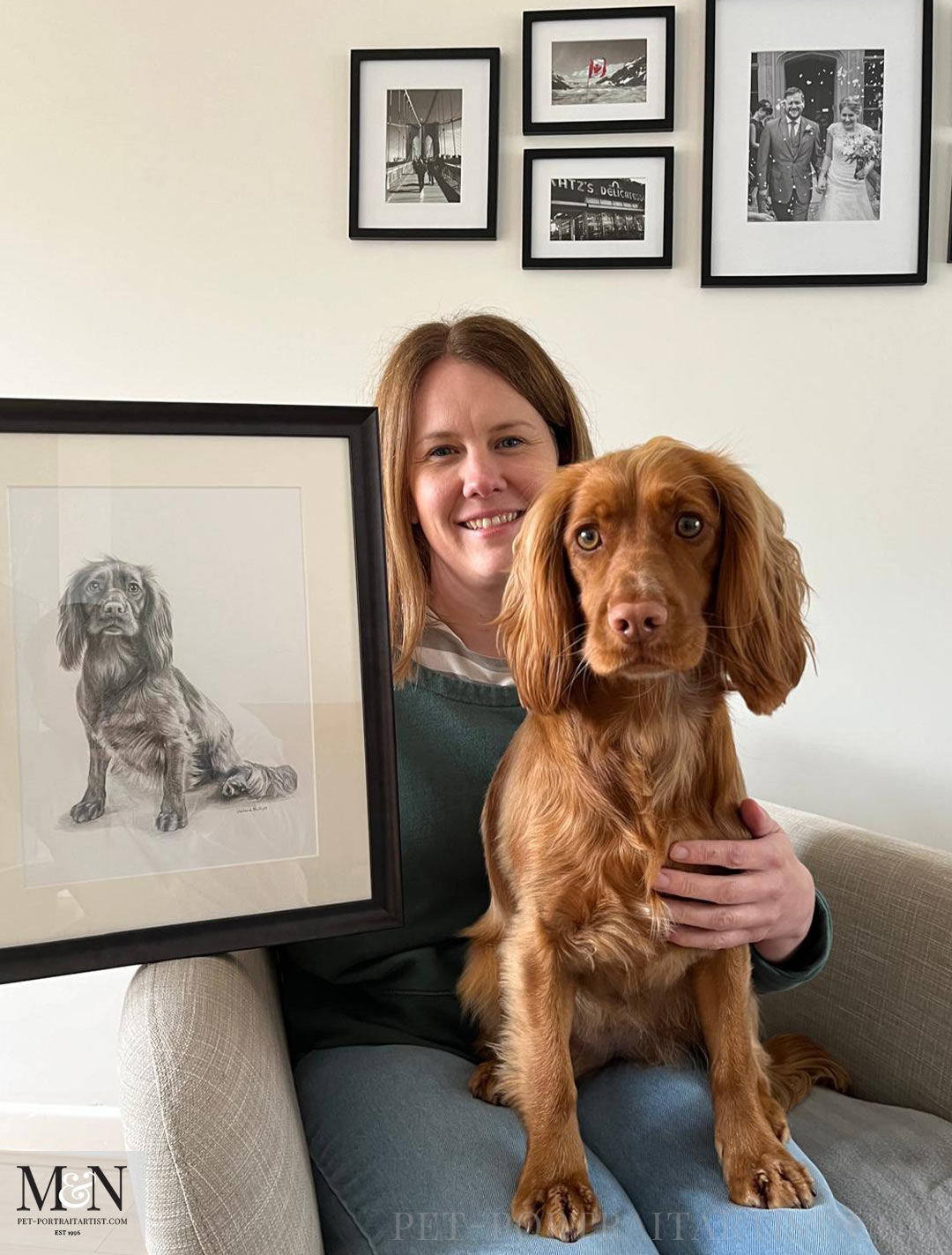 Photo of Louise and Molly with my drawing of Molly