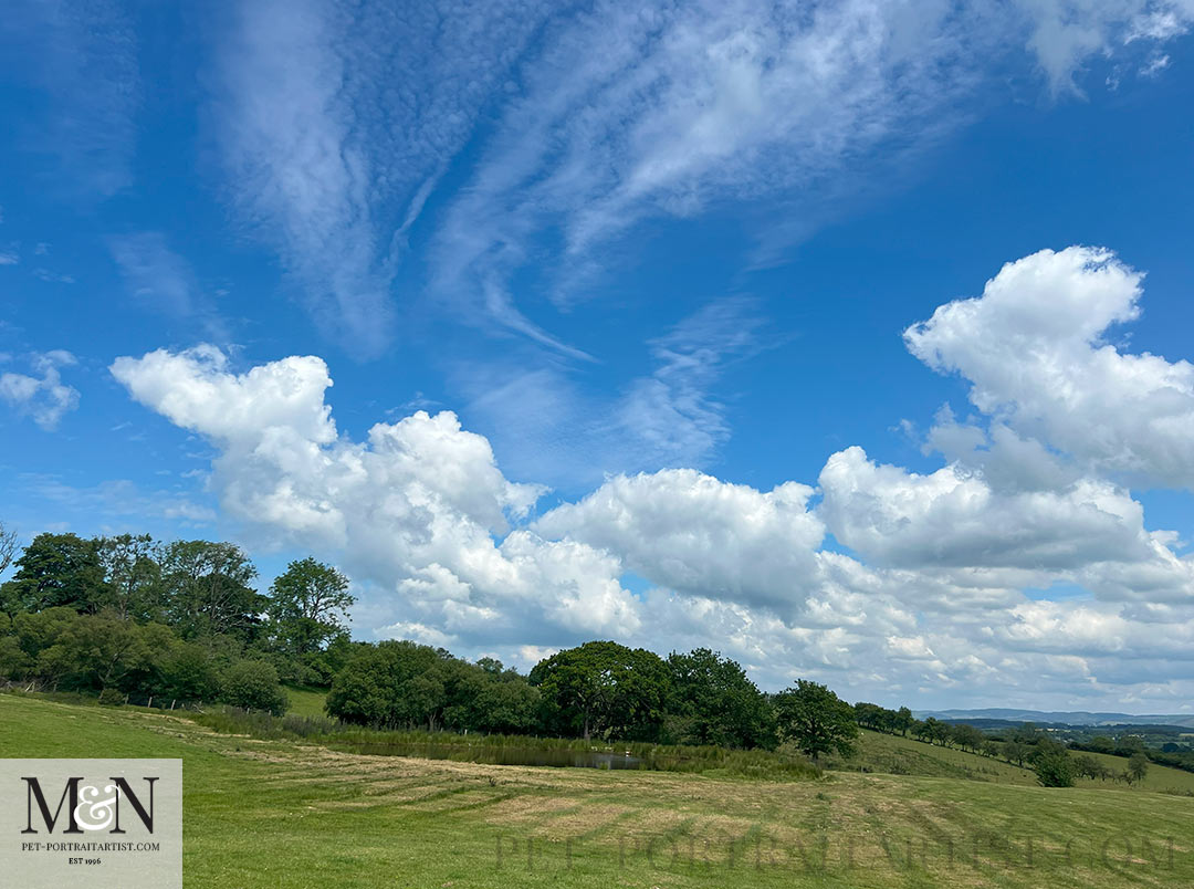 blue skys, white clouds on the Aberaeron to Lampeter Walk