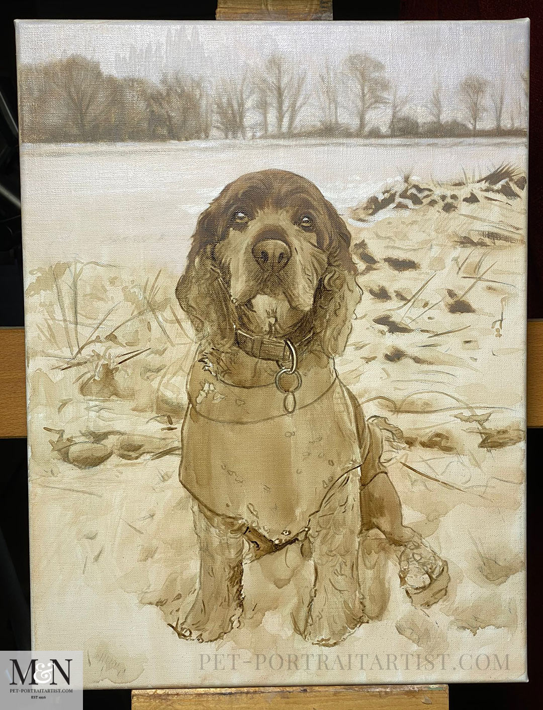 Milo's early stage of the oil painting by Nicholas Beall