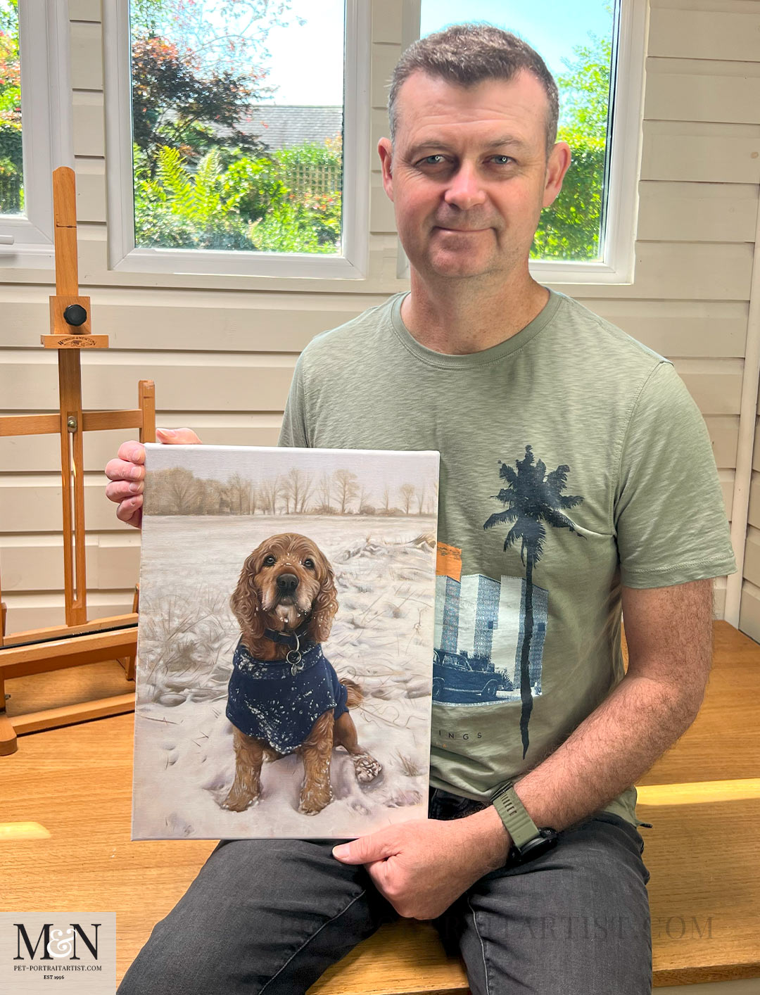 Nicholas with his oil painting for John Nettles