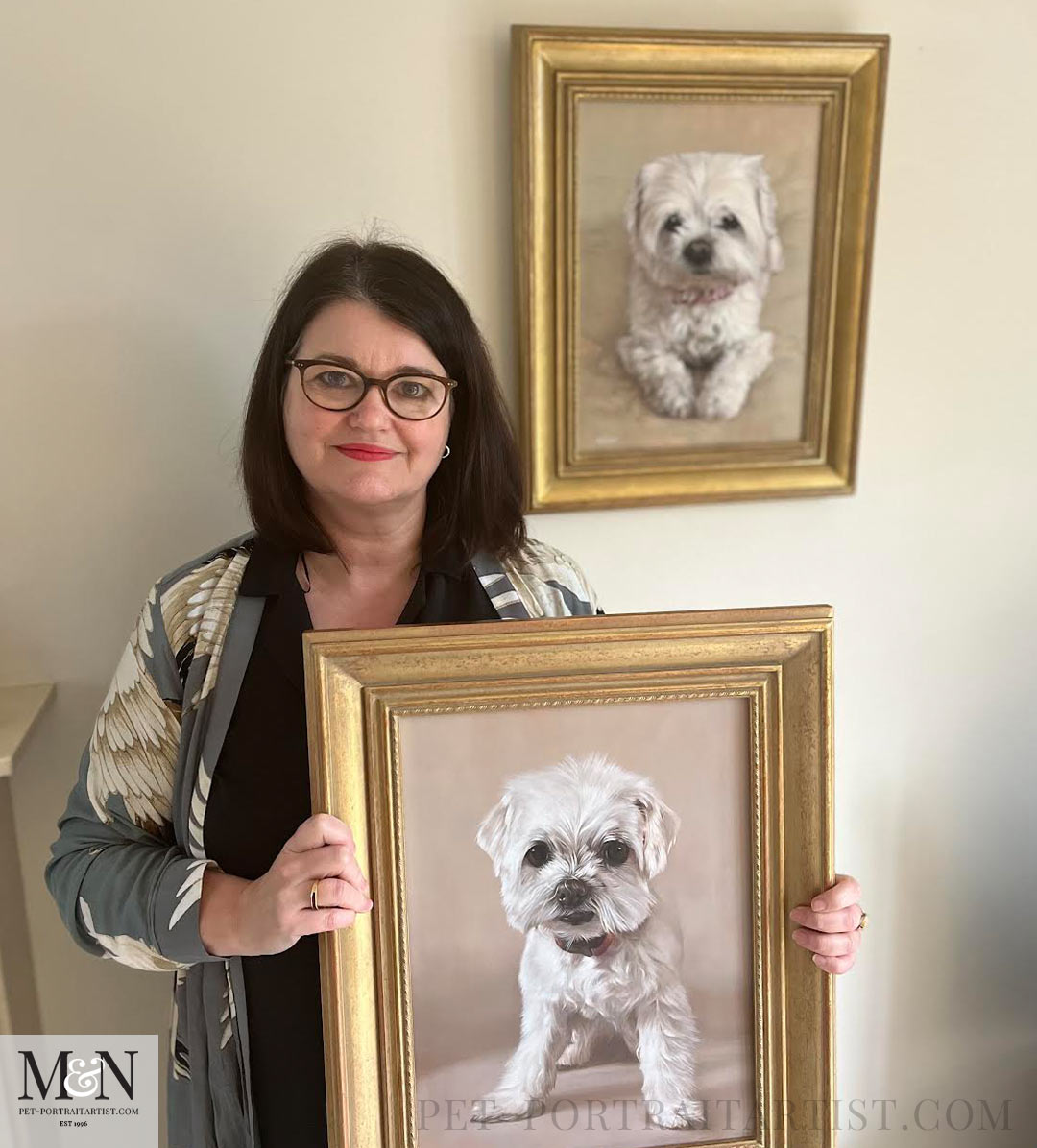 Looking after your pet portrait oil painting and happy clients