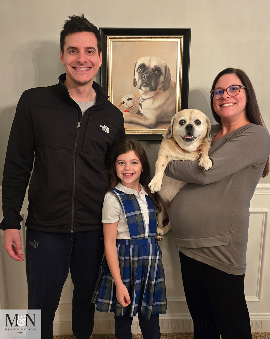 Happy clients with their beautiful oil painting of Gabby which will last a lifetime. 