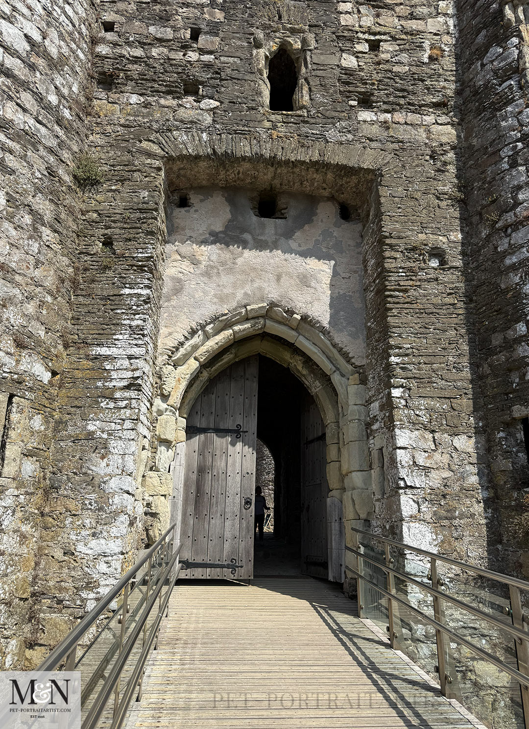 Going up the  ramp into into Kidwelly Castle